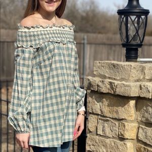 Checkered Off the Shoulder Top